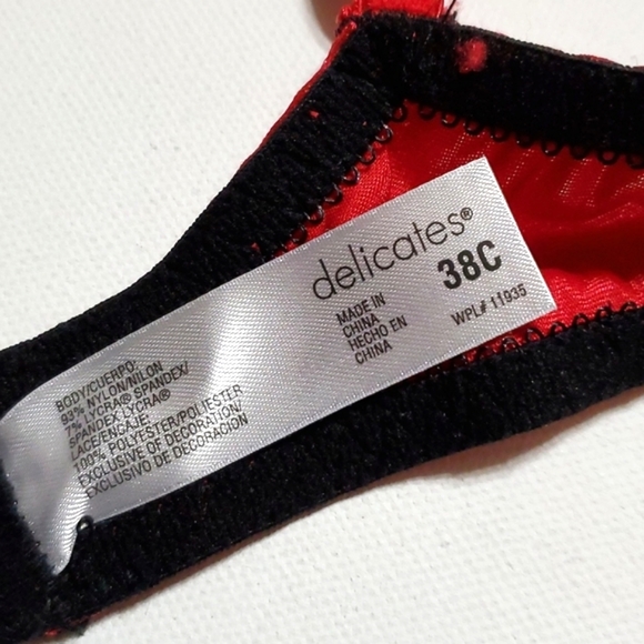 Bra & (2) Panty Set Sizes 38C/1x Red & Blk Lace By Delicates - Picture 11 of 17